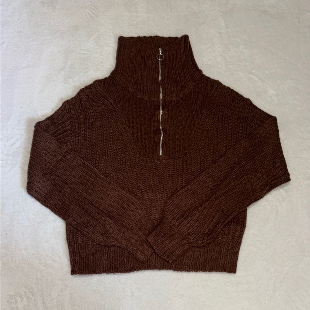 Ardene Brown High-Neck zip Women's Sweater